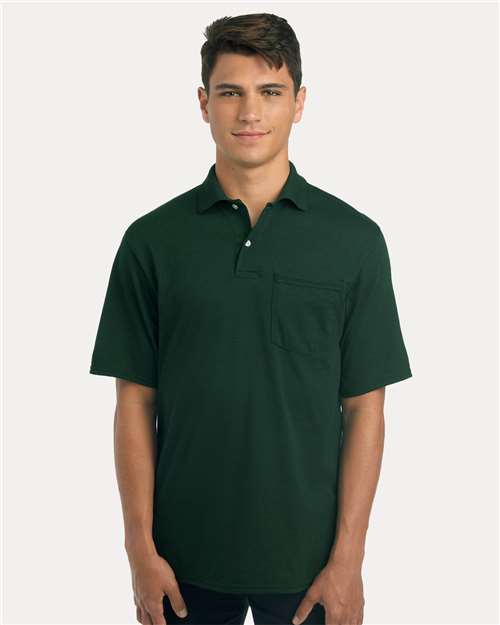 Jerzees 436MP Men's Dri-Power Polo with Pocket - Forest Green - model front