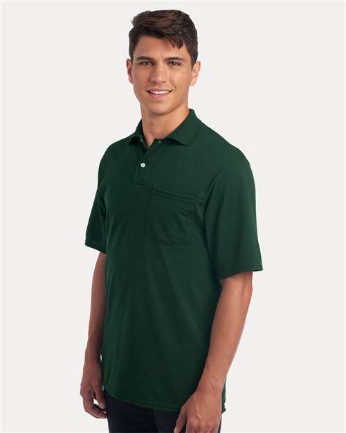 Jerzees 436MP Men's Dri-Power Polo with Pocket - Forest Green - model side