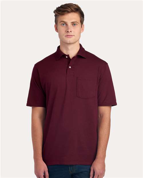 Jerzees 436MP Men's Dri-Power Polo with Pocket - Maroon - model front