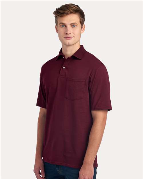 Jerzees 436MP Men's Dri-Power Polo with Pocket - Maroon - model side