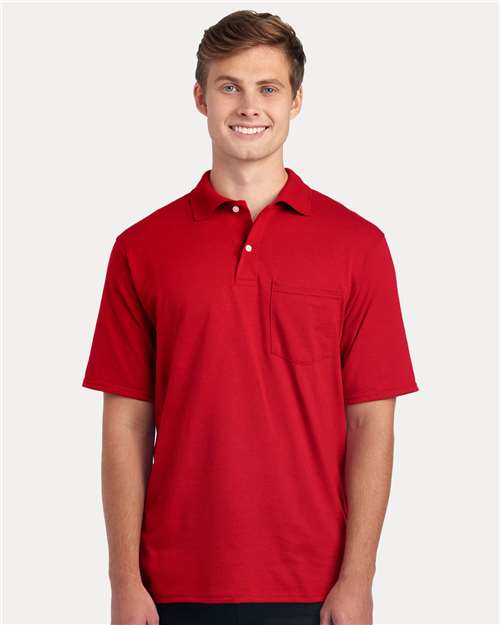 Jerzees 436MP Men's Dri-Power Polo with Pocket - True Red - model front