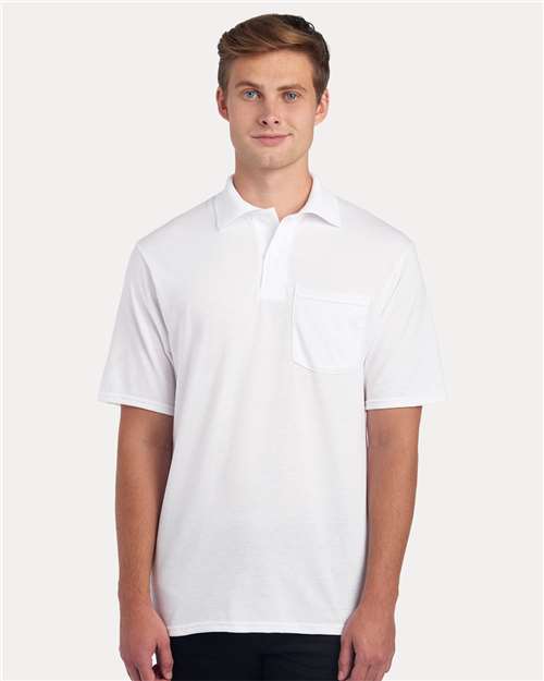 Jerzees 436MP Men's Dri-Power Polo with Pocket - White - model front