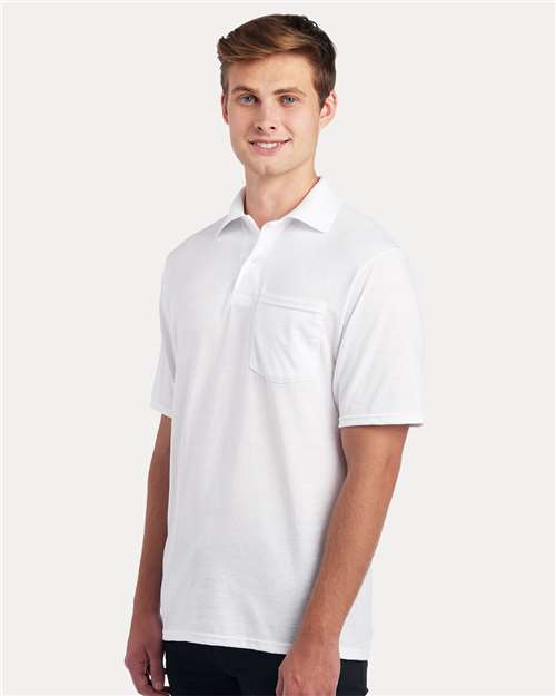 Jerzees 436MP Men's Dri-Power Polo with Pocket - White - model side