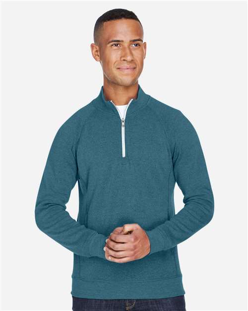 J. America 8869 Men's Triblend Quarter-Zip Sweatshirt - Storm Triblend - model front