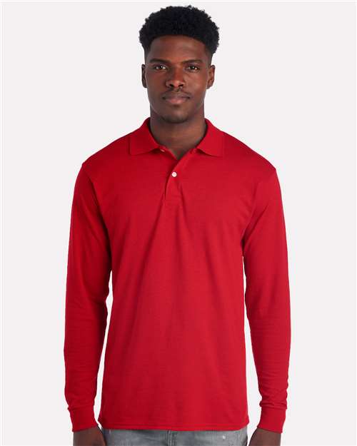 Jerzees 437LR Men's Dri-Power Long Sleeve Polo - True Red - model front