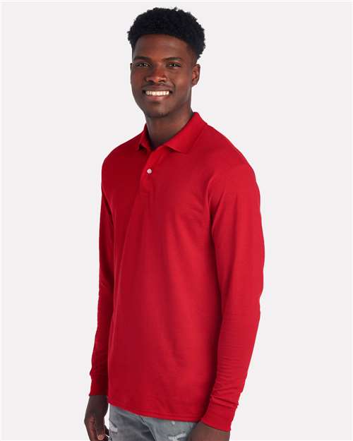 Jerzees 437LR Men's Dri-Power Long Sleeve Polo - True Red - model side