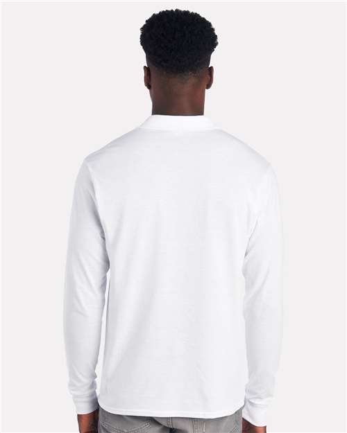 Jerzees 437LR Men's Dri-Power Long Sleeve Polo - White - model back