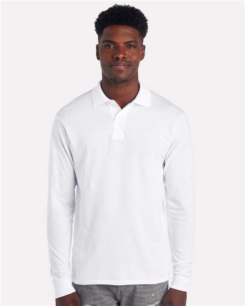 Jerzees 437LR Men's Dri-Power Long Sleeve Polo - White - model front
