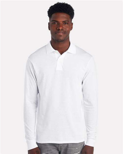 Jerzees 437LR Men's Dri-Power Long Sleeve Polo - White - model front