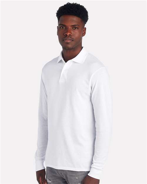 Jerzees 437LR Men's Dri-Power Long Sleeve Polo - White - model side