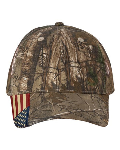 Kati LC350M Camo Woven USA Flag Mesh Cap - Xtra/ Xtra/ USA Flag Mesh - front