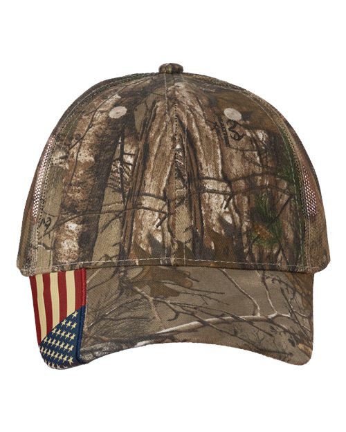 Kati LC350M Camo Woven USA Flag Mesh Cap - Xtra/ Xtra/ USA Flag Mesh - front