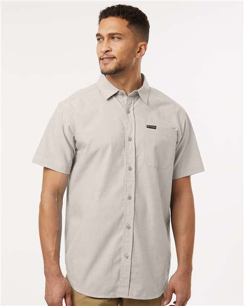 Columbia 199080 Men's Rapid Rivers Novelty Short Sleeve Shirt - Dark Stone - model front