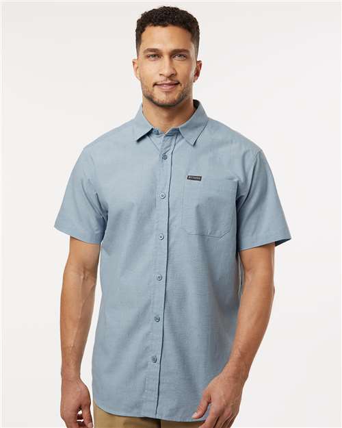 Columbia 199080 Men's Rapid Rivers Novelty Short Sleeve Shirt - Ripple Blue - model front