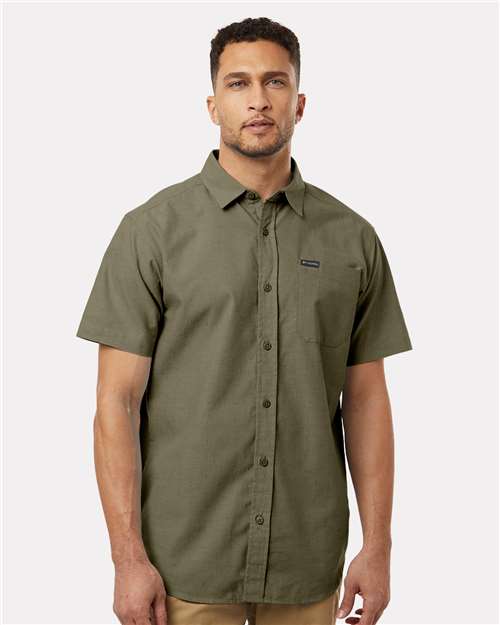 Columbia 199080 Men's Rapid Rivers Novelty Short Sleeve Shirt - Stone Green - model front