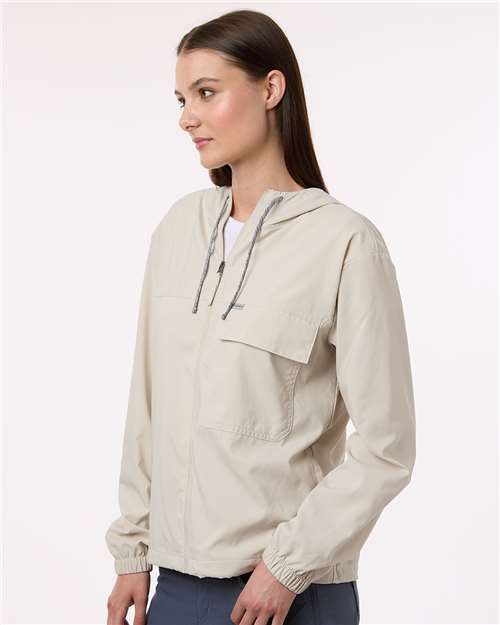 Columbia 212428 Women's Skien Valley Hooded Lightweight Jacket - Dark Stone - model side