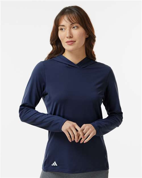Adidas A1003 Women's Performance Hooded Pullover - Collegiate Navy - model front