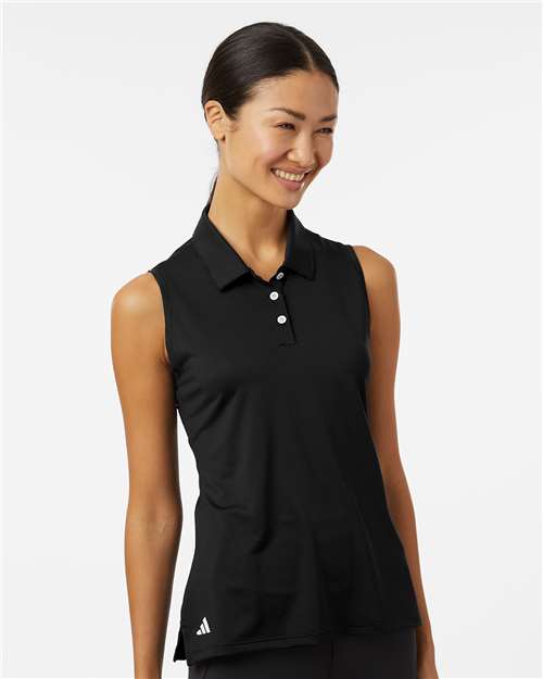 Adidas A1005 Women's Ottoman Sleeveless Polo - Black - model front