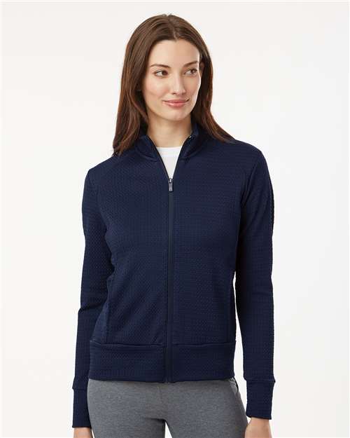 Adidas A1007 Women's Ultimate365 Textured Full-Zip Jacket - Collegiate Navy - model front