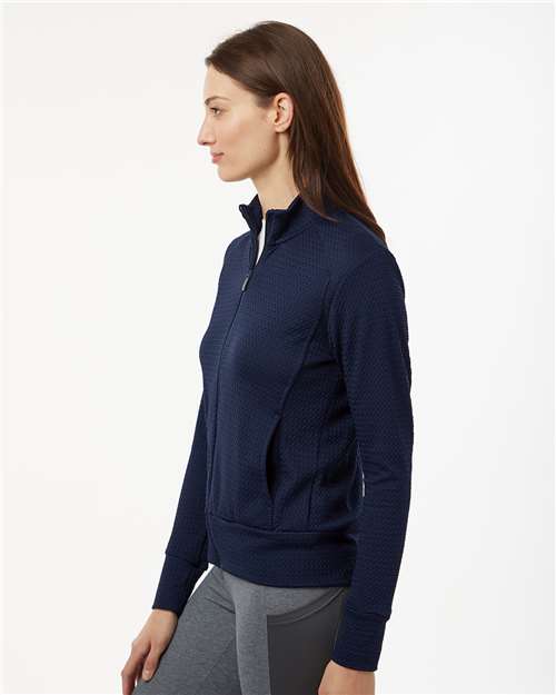 Adidas A1007 Women's Ultimate365 Textured Full-Zip Jacket - Collegiate Navy - model side