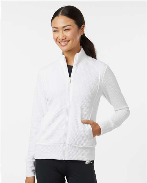Adidas A1007 Women's Ultimate365 Textured Full-Zip Jacket - White - model front
