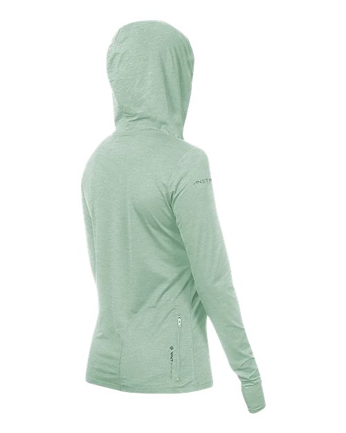 ANETIK WSBRZH0 Women's Breeze Tech Hooded Long Sleeve T-Shirt - Olive Heathered - back