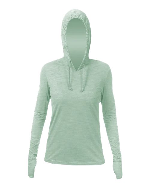 ANETIK WSBRZH0 Women's Breeze Tech Hooded Long Sleeve T-Shirt - Olive Heathered - front