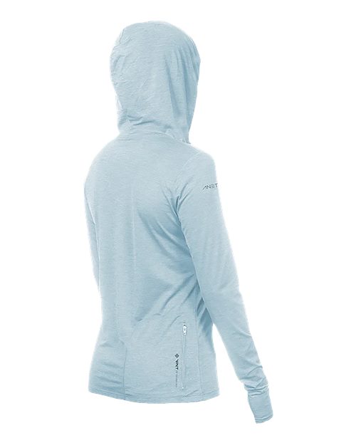 ANETIK WSBRZH0 Women's Breeze Tech Hooded Long Sleeve T-Shirt - Sky Heathered - back