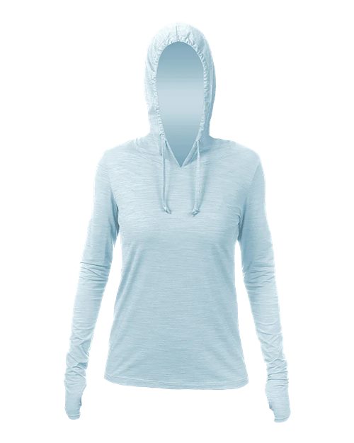 ANETIK WSBRZH0 Women's Breeze Tech Hooded Long Sleeve T-Shirt - Sky Heathered - front