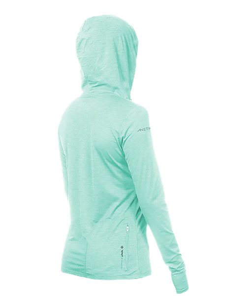 ANETIK WSBRZH0 Women's Breeze Tech Hooded Long Sleeve T-Shirt - Seafoam Heathered - back