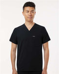 Jaanuu M10001 Men's Holmes Everyday 1-Pocket Scrub V-Neck Top - Black - model front