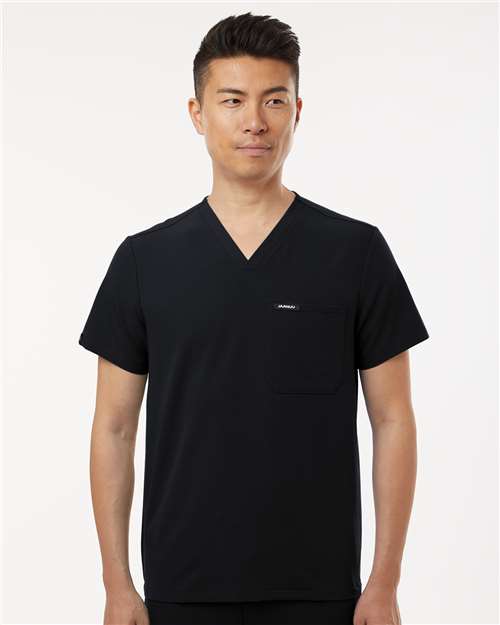 Jaanuu M10001 Men's Holmes Everyday 1-Pocket Scrub V-Neck Top - Black - model front