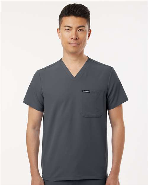 Jaanuu M10001 Men's Holmes Everyday 1-Pocket Scrub V-Neck Top - Carbon Grey - model front