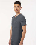 Jaanuu M10001 Men's Holmes Everyday 1-Pocket Scrub V-Neck Top - Carbon Grey - model side