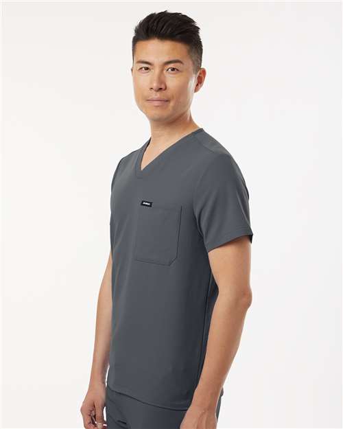 Jaanuu M10001 Men's Holmes Everyday 1-Pocket Scrub V-Neck Top - Carbon Grey - model side