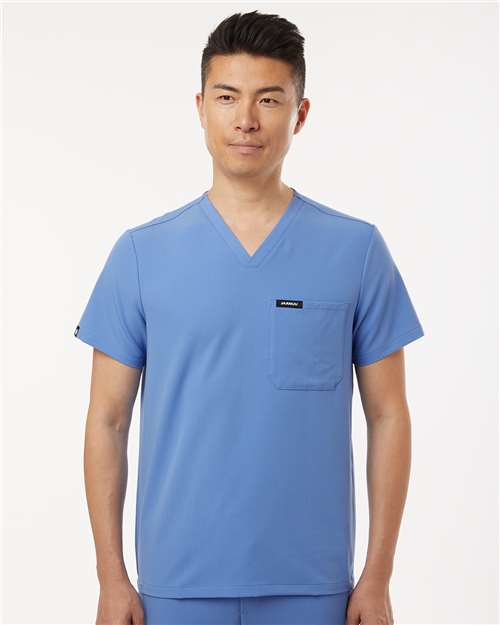 Jaanuu M10001 Men's Holmes Everyday 1-Pocket Scrub V-Neck Top - Ceil Blue - model front