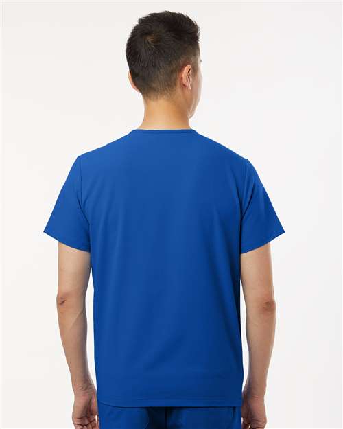 Jaanuu M10001 Men's Holmes Everyday 1-Pocket Scrub V-Neck Top - Royal Blue - model back