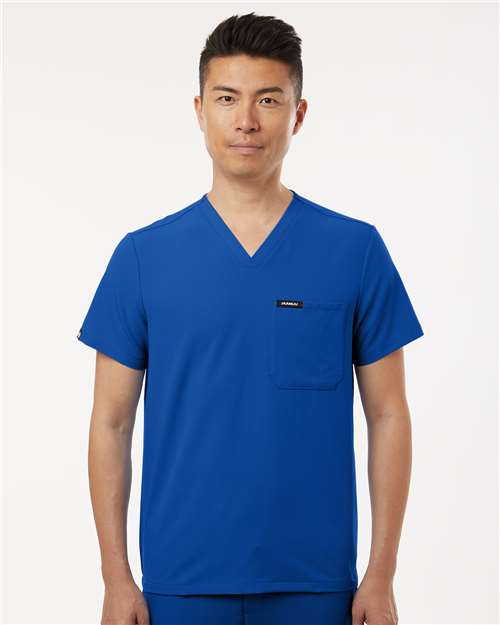 Jaanuu M10001 Men's Holmes Everyday 1-Pocket Scrub V-Neck Top - Royal Blue - model front
