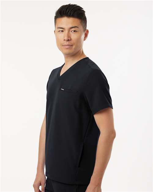 Jaanuu M10002 Men's Platt 3-Pocket Scrub V-Neck Top - Black - model side
