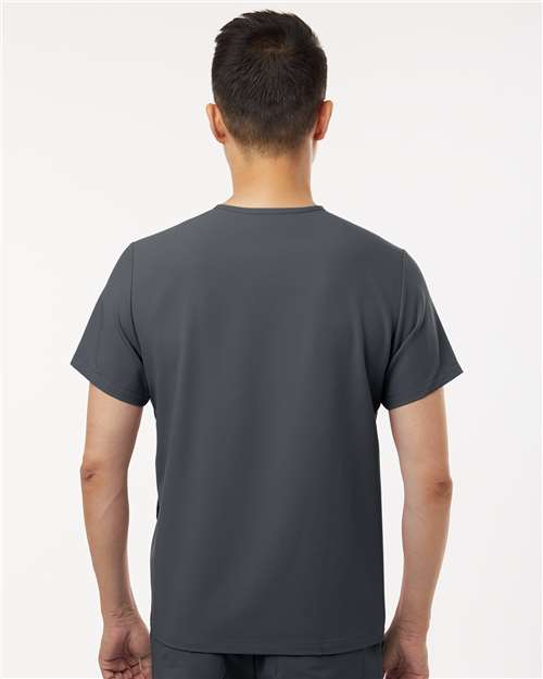 Jaanuu M10002 Men's Platt 3-Pocket Scrub V-Neck Top - Carbon Grey - model back