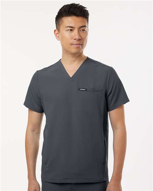 Jaanuu M10002 Men's Platt 3-Pocket Scrub V-Neck Top - Carbon Grey - model front