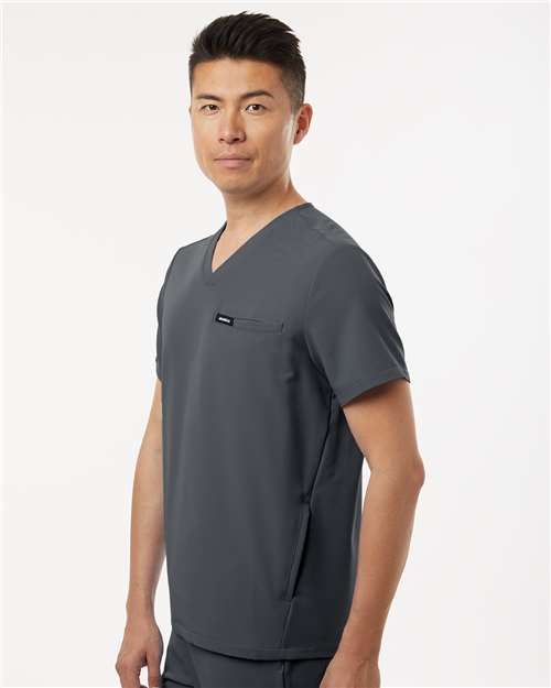 Jaanuu M10002 Men's Platt 3-Pocket Scrub V-Neck Top - Carbon Grey - model side
