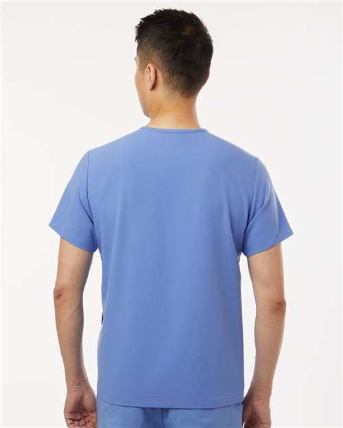 Jaanuu M10002 Men's Platt 3-Pocket Scrub V-Neck Top - Ceil Blue - model back