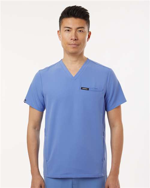Jaanuu M10002 Men's Platt 3-Pocket Scrub V-Neck Top - Ceil Blue - model front
