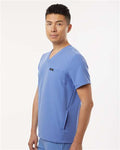 Jaanuu M10002 Men's Platt 3-Pocket Scrub V-Neck Top - Ceil Blue - model side
