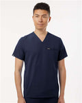 Jaanuu M10002 Men's Platt 3-Pocket Scrub V-Neck Top - Midnight Navy - model front