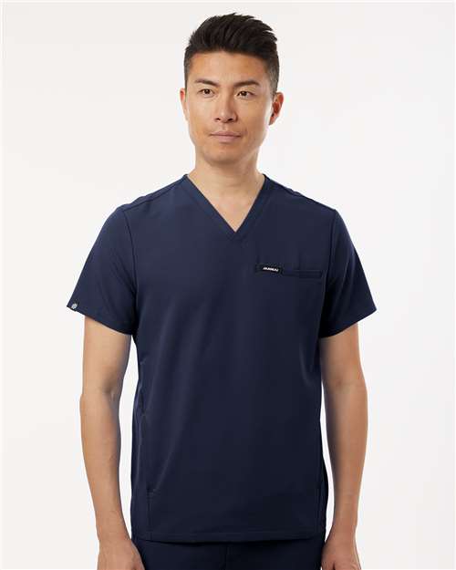 Jaanuu M10002 Men's Platt 3-Pocket Scrub V-Neck Top - Midnight Navy - model front