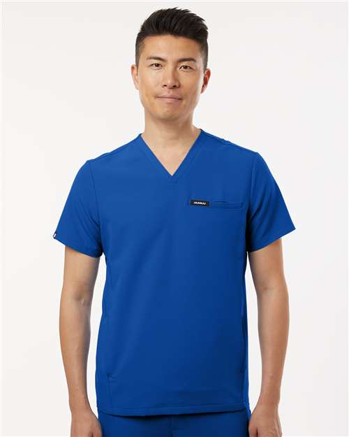 Jaanuu M10002 Men's Platt 3-Pocket Scrub V-Neck Top - Royal Blue - model front