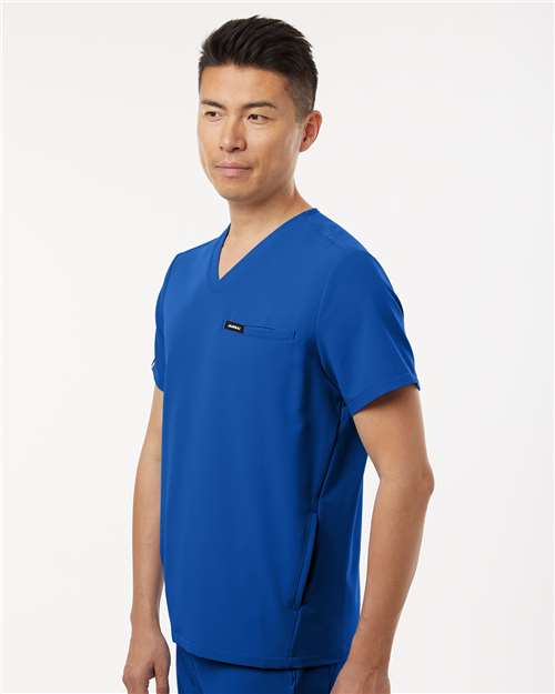 Jaanuu M10002 Men's Platt 3-Pocket Scrub V-Neck Top - Royal Blue - model side