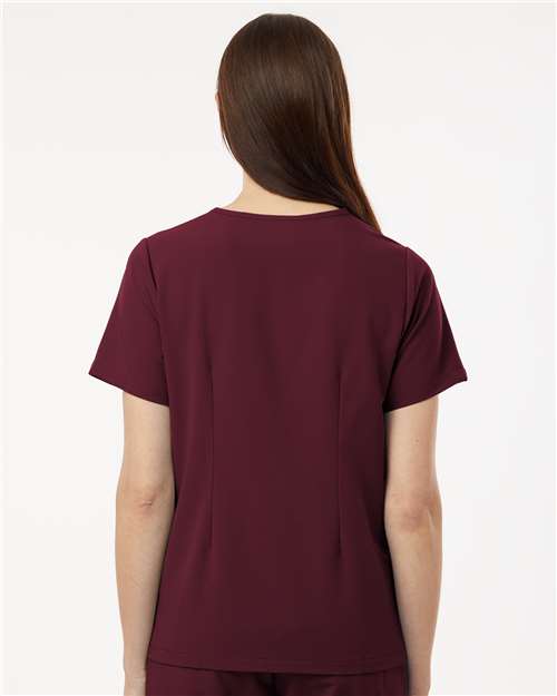Jaanuu W10001 Women's Rhena Essential 1-Pocket Scrub V-Neck Top - Burgundy - model back